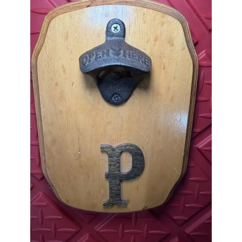 Vintage Wood Mounted Bottle Opener “ P “